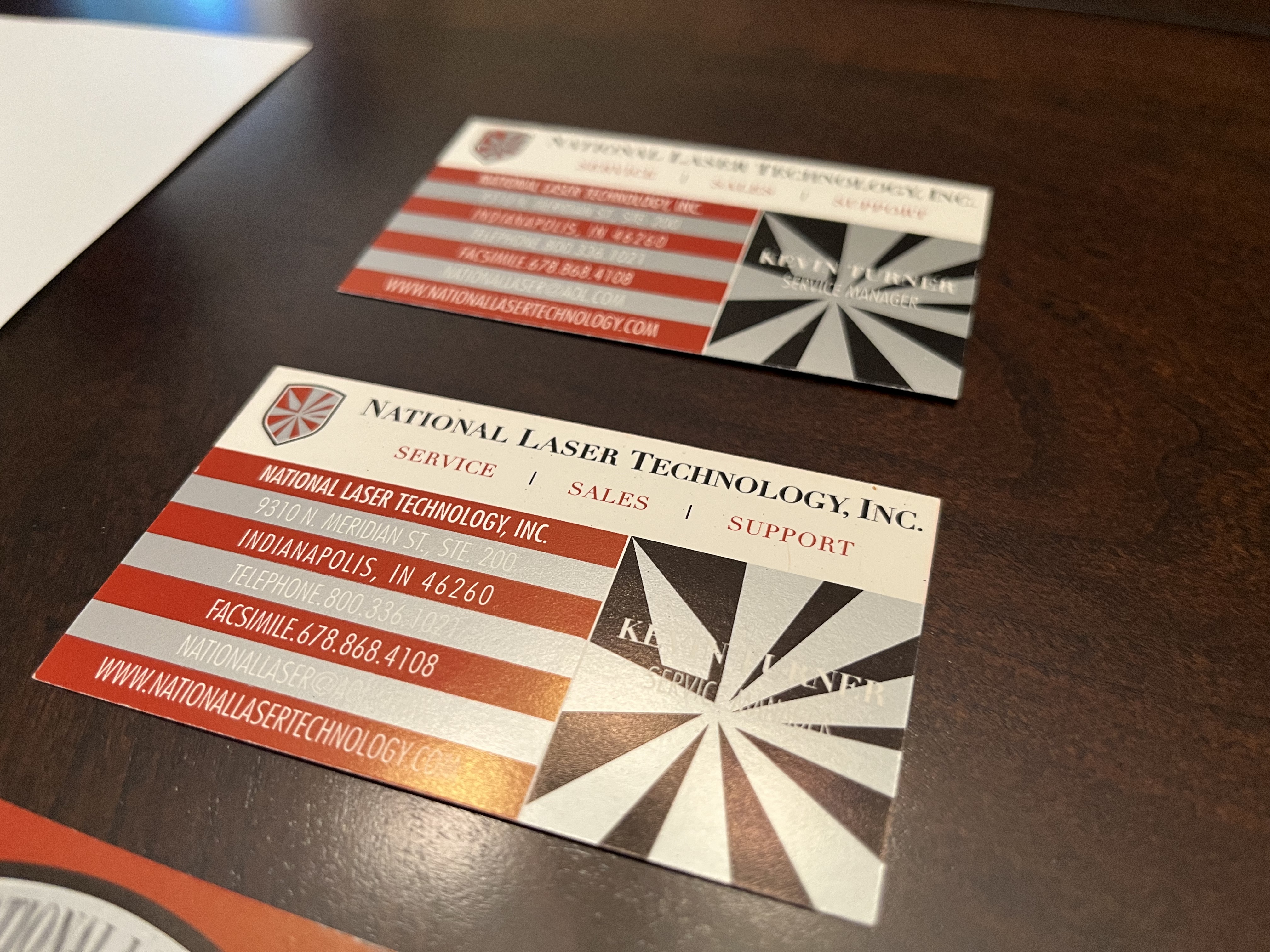 National Laser Business cards metallic reflective ink detail